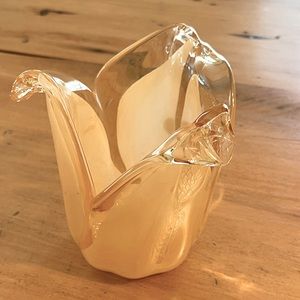 NEW BEAUTIFUL MURANO WHITE CRISTAL TULIP CANDLE HOLDER Peach Hand Made In Italy